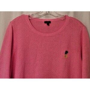 Talbots Pink Knit Sweater Embroidered Bead Pineapple Knit Linen Blend Size 2X
